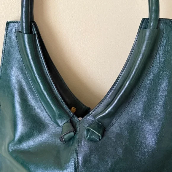 Vintage hobo green Leather Tote Bag - Picture 2 of 4